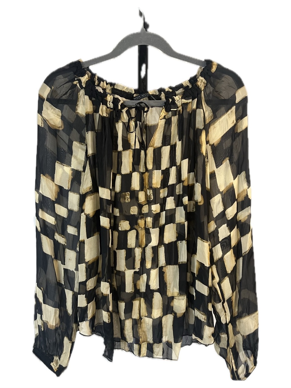 Beate Heymenn Street Couture Germany Black and Gold Sheer Peasant Blouse